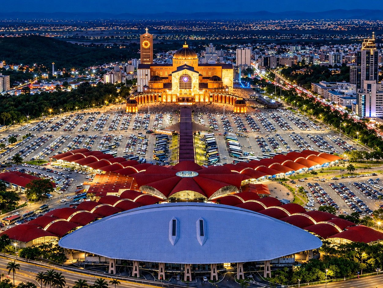 Imagem aerea do estaconamento do Santuário Nacional de Aparecida